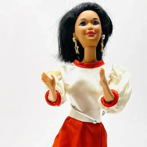 Mattel Barbie Other - MATTEL BARBIE Asian Doll Black Short Hair Earrings Long Dress 12" Tall